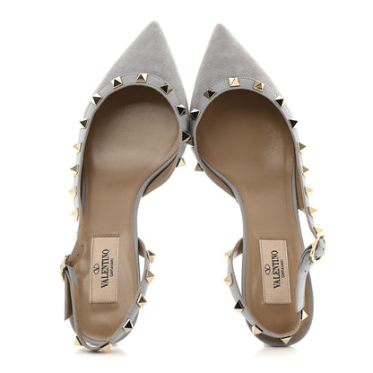Valentino Garavani Suede Nappa Rockstud Half d'Orsay Slingback 50mm Pumps 37.5 Pastel Grey 2 of 10