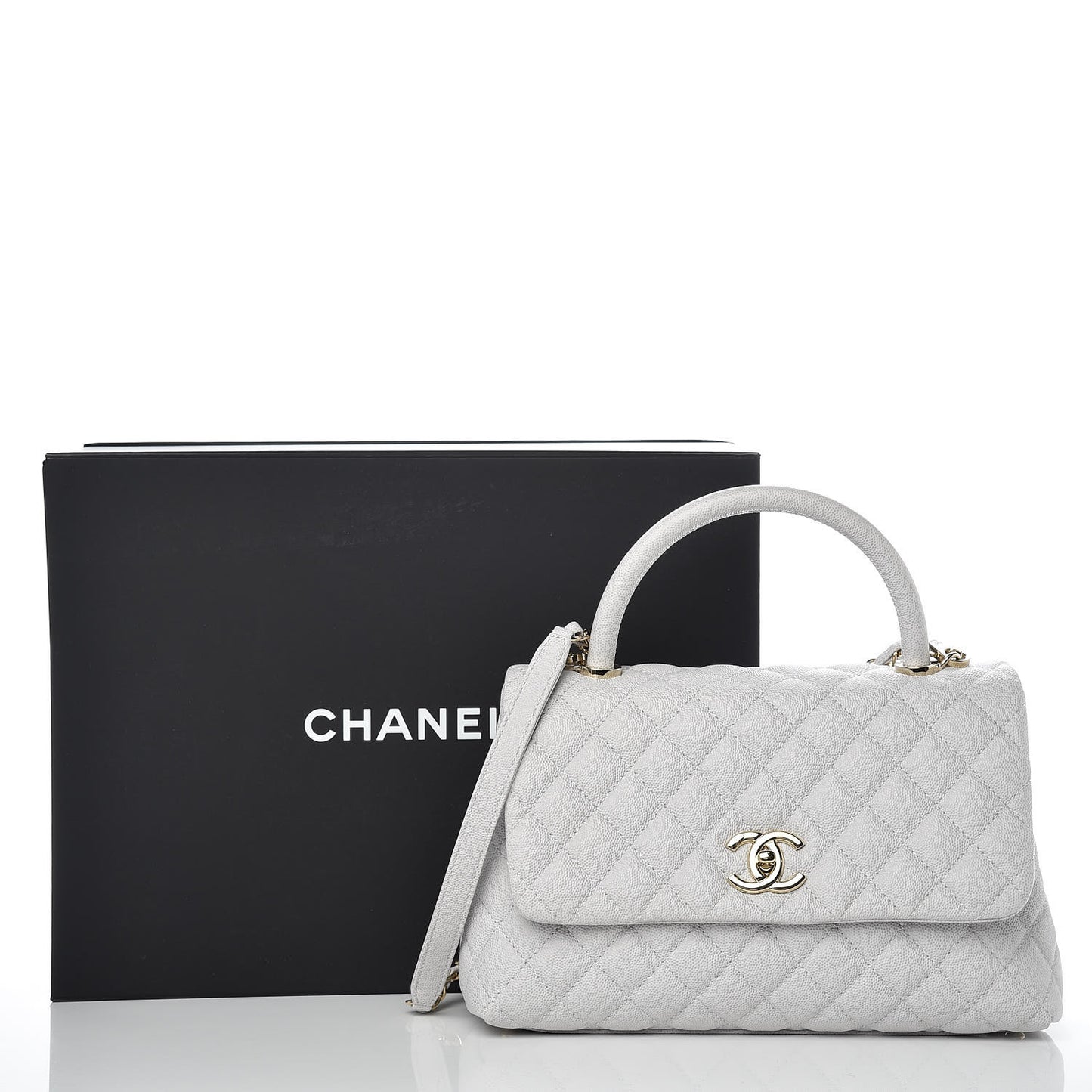 Caviar Quilted Small Coco Handle Flap Light Grey
