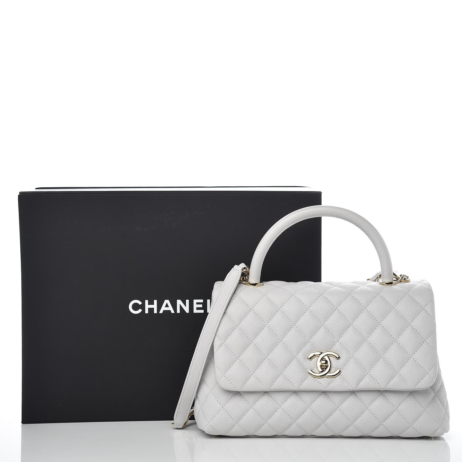 Chanel Caviar Quilted Small Coco Handle Flap Light Grey 12 of 12