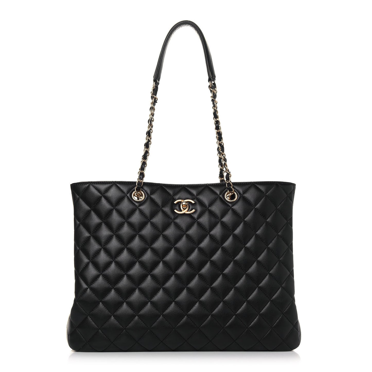 Calfskin Quilted Large Classic Shopping Tote Black