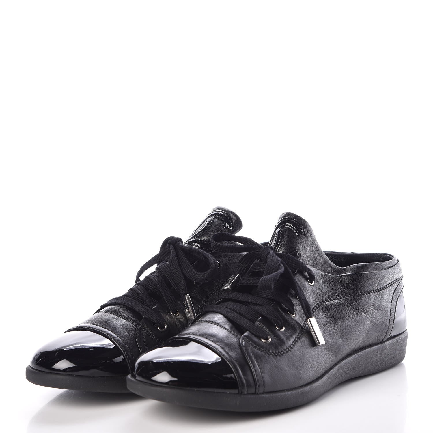 Chanel Lambskin Patent Cap Toe CC Sneakers 41 Black 3 of 9