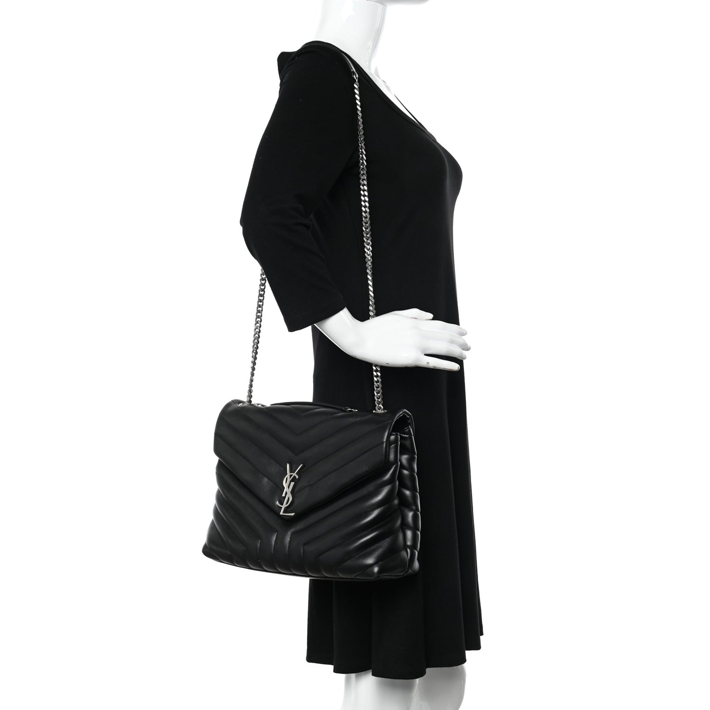 Calfskin Y Quilted Monogram Medium Loulou Chain Satchel Black