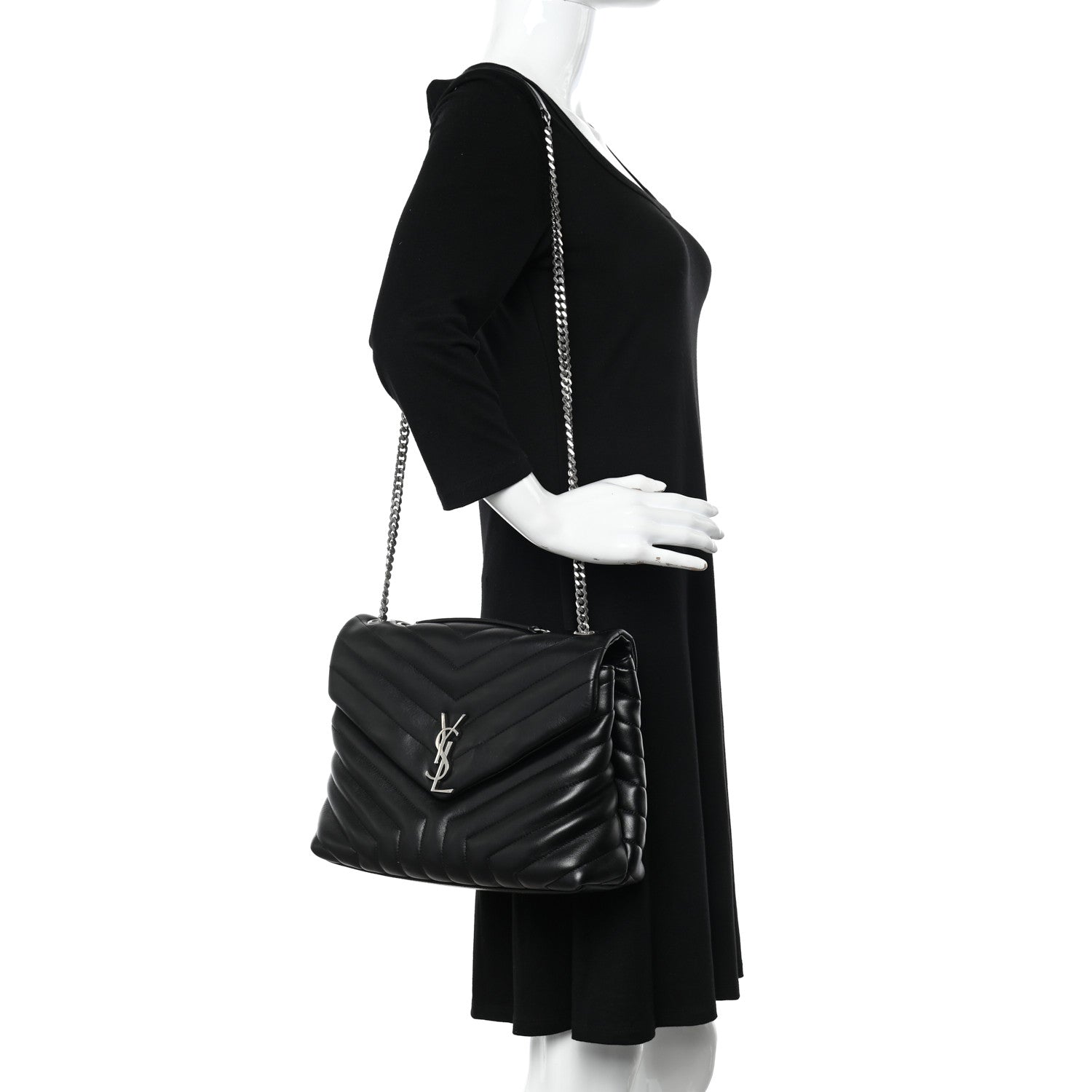 Saint Laurent Calfskin Y Quilted Monogram Medium Loulou Chain Satchel Black 3 of 12