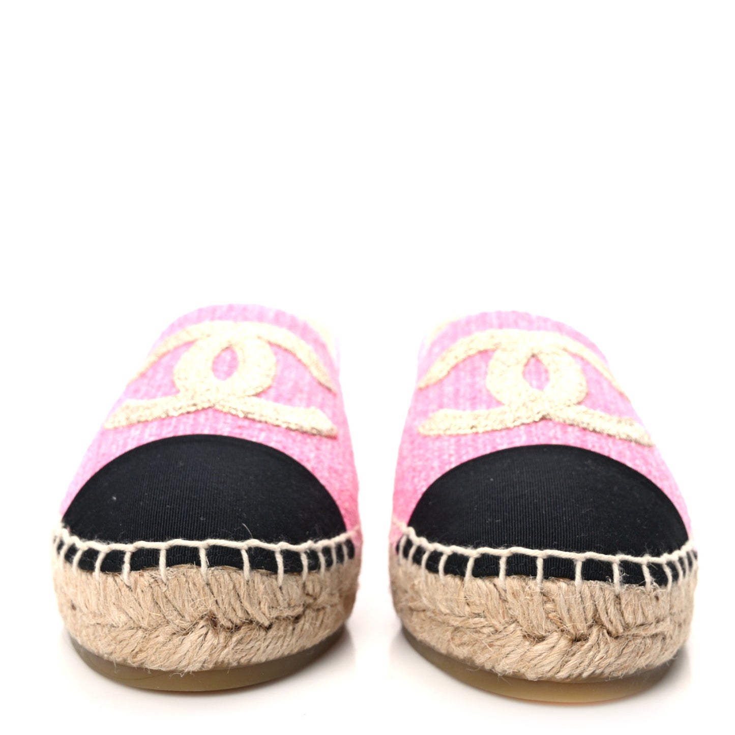 Tweed Grosgrain CC Espadrilles 36 Pink Ivory Gold Black