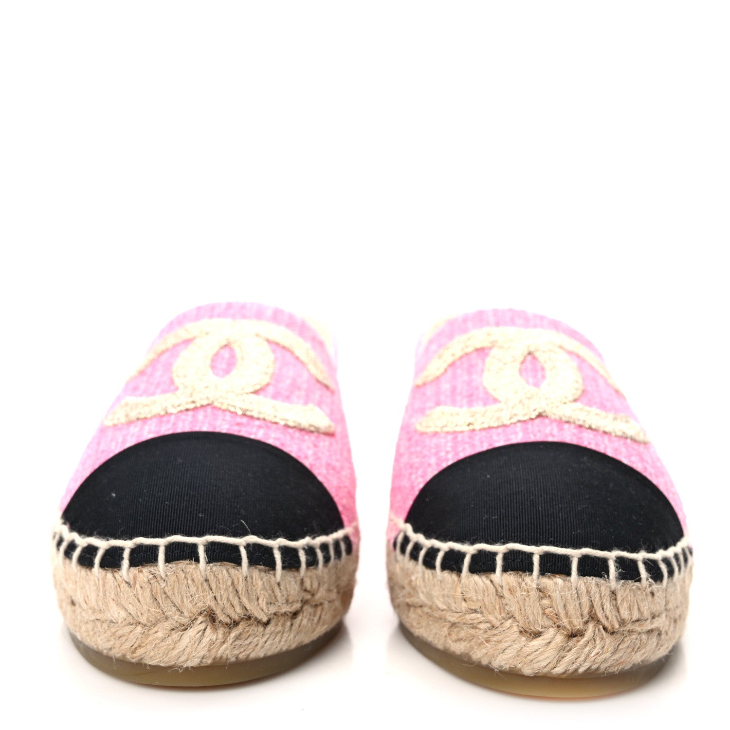 Chanel Tweed Grosgrain CC Espadrilles 36 Pink Ivory Gold Black 2 of 9