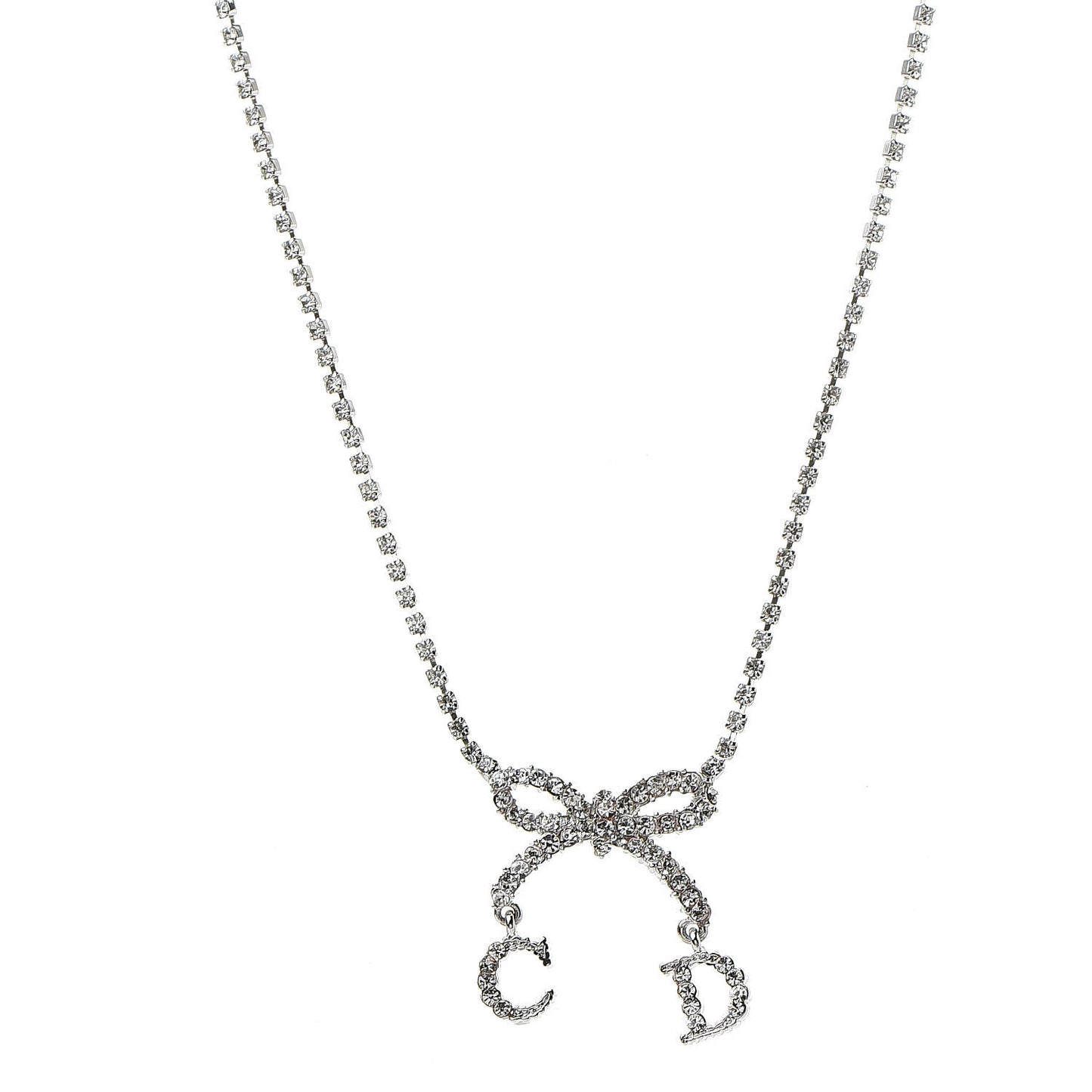 Crystal Bow CD Necklace Silver