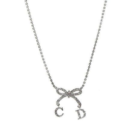 Christian Dior Crystal Bow CD Necklace Silver 1 of 5