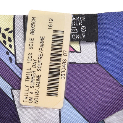 Hermes Silk On A Summer Day Twilly Black Jaune Soufre Parme 3 of 5
