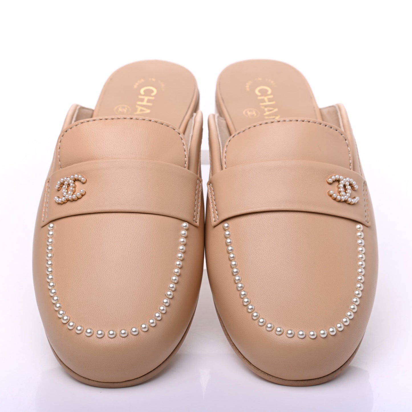 Lambskin Pearl CC Mules 40.5 Beige