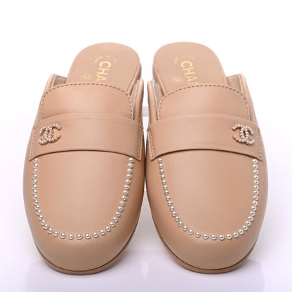 Chanel Lambskin Pearl CC Mules 40.5 Beige 5 of 9