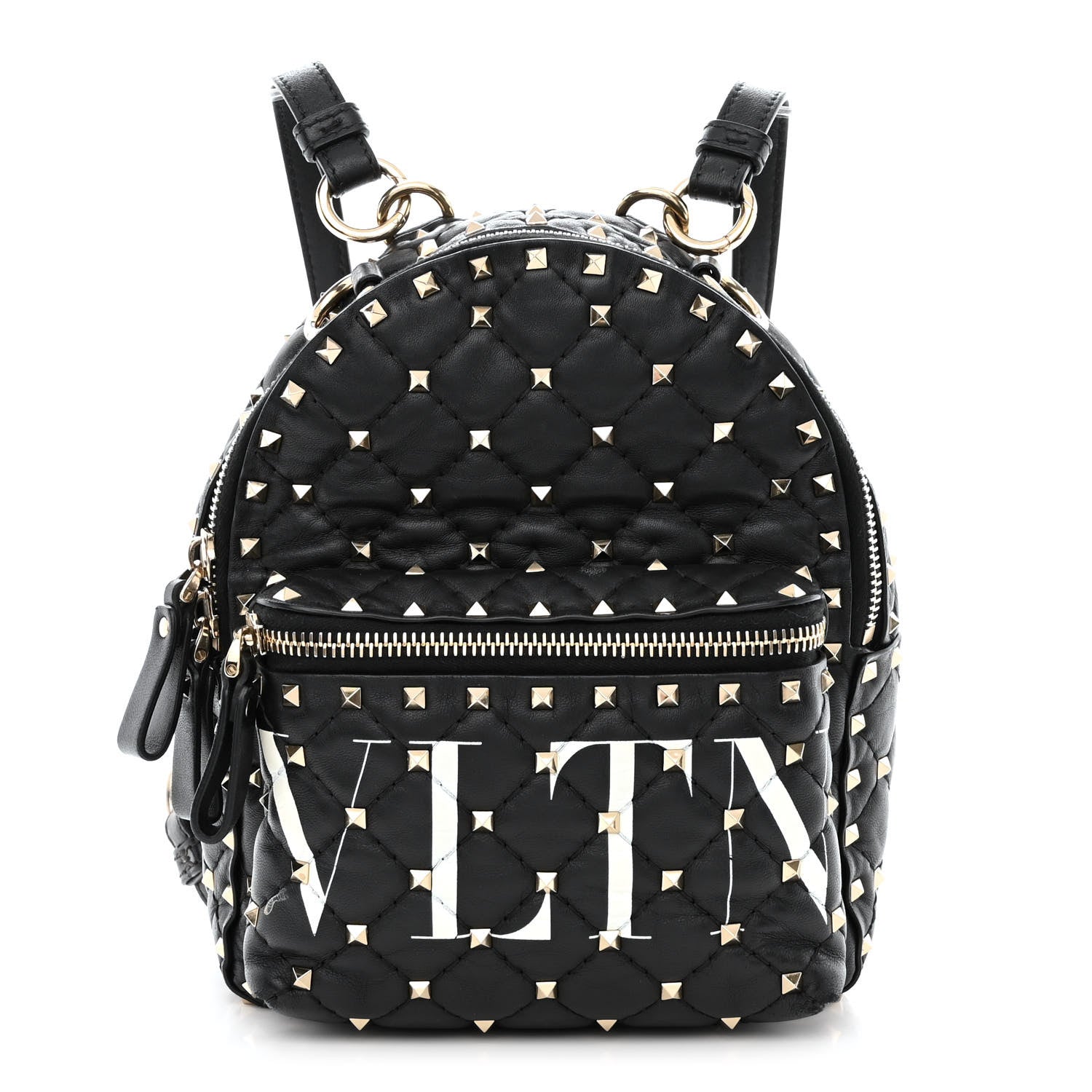 Valentino Garavani Lambskin VLTN Print Quilted Mini Rockstud Spike Backpack Black 1 of 12