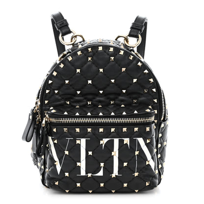 Valentino Garavani Lambskin VLTN Print Quilted Mini Rockstud Spike Backpack Black 1 of 12