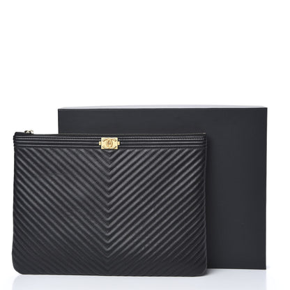 Chanel Calfskin Chevron Boy Zip Pouch Black 8 of 8