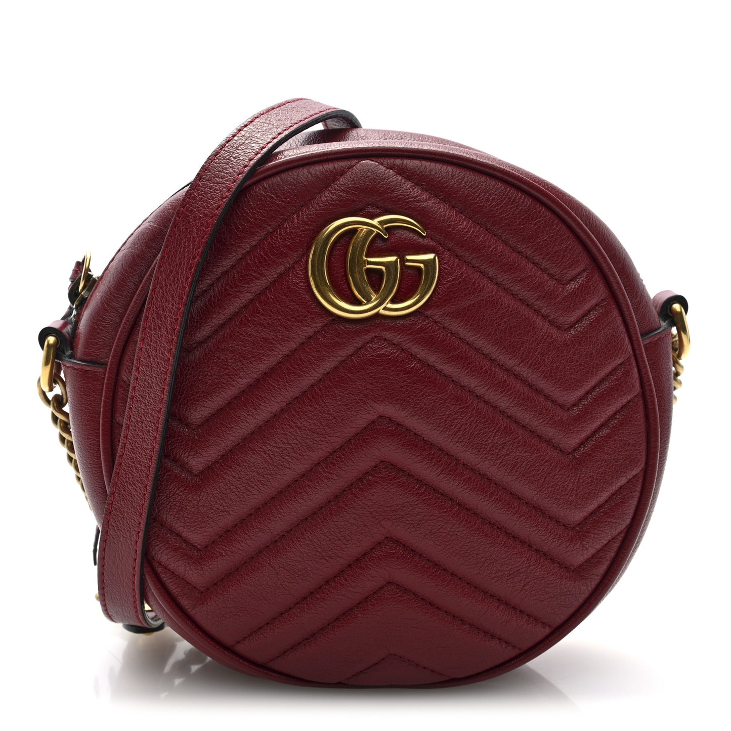 Glazed Calfskin Matelasse Heart Mini GG Marmont Round Shoulder Bag Romantic Cerise