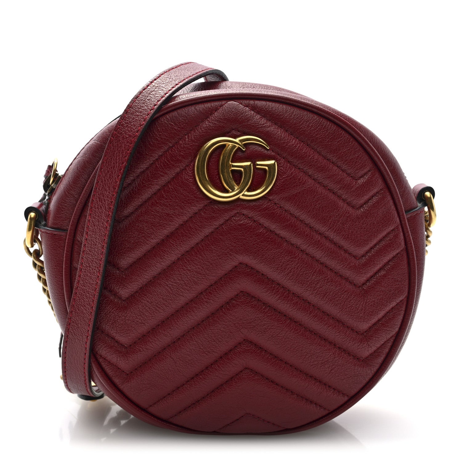 Gucci Glazed Calfskin Matelasse Heart Mini GG Marmont Round Shoulder Bag Romantic Cerise 1 of 10