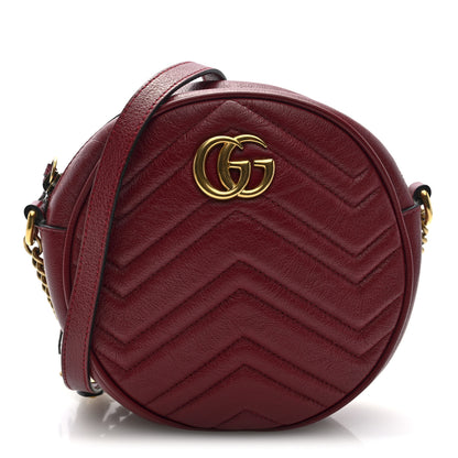 Gucci Glazed Calfskin Matelasse Heart Mini GG Marmont Round Shoulder Bag Romantic Cerise 1 of 10
