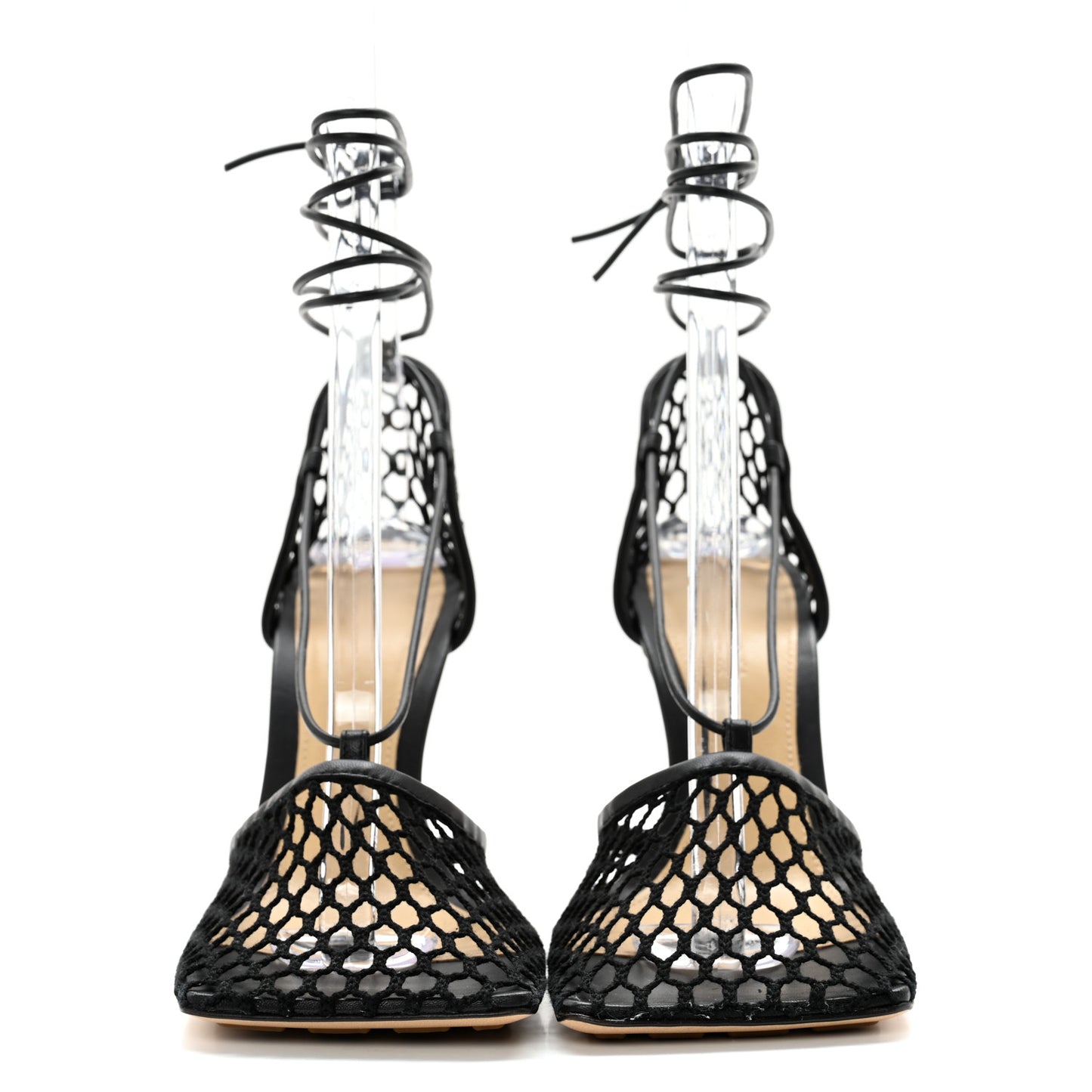 Mesh Nappa Stretch Ankle Tie Sandals 38 Black