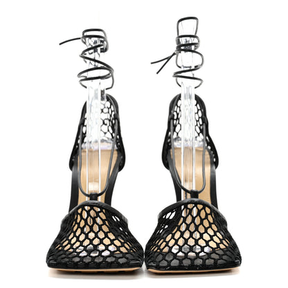 Bottega Veneta Mesh Nappa Stretch Ankle Tie Sandals 38 Black 2 of 9