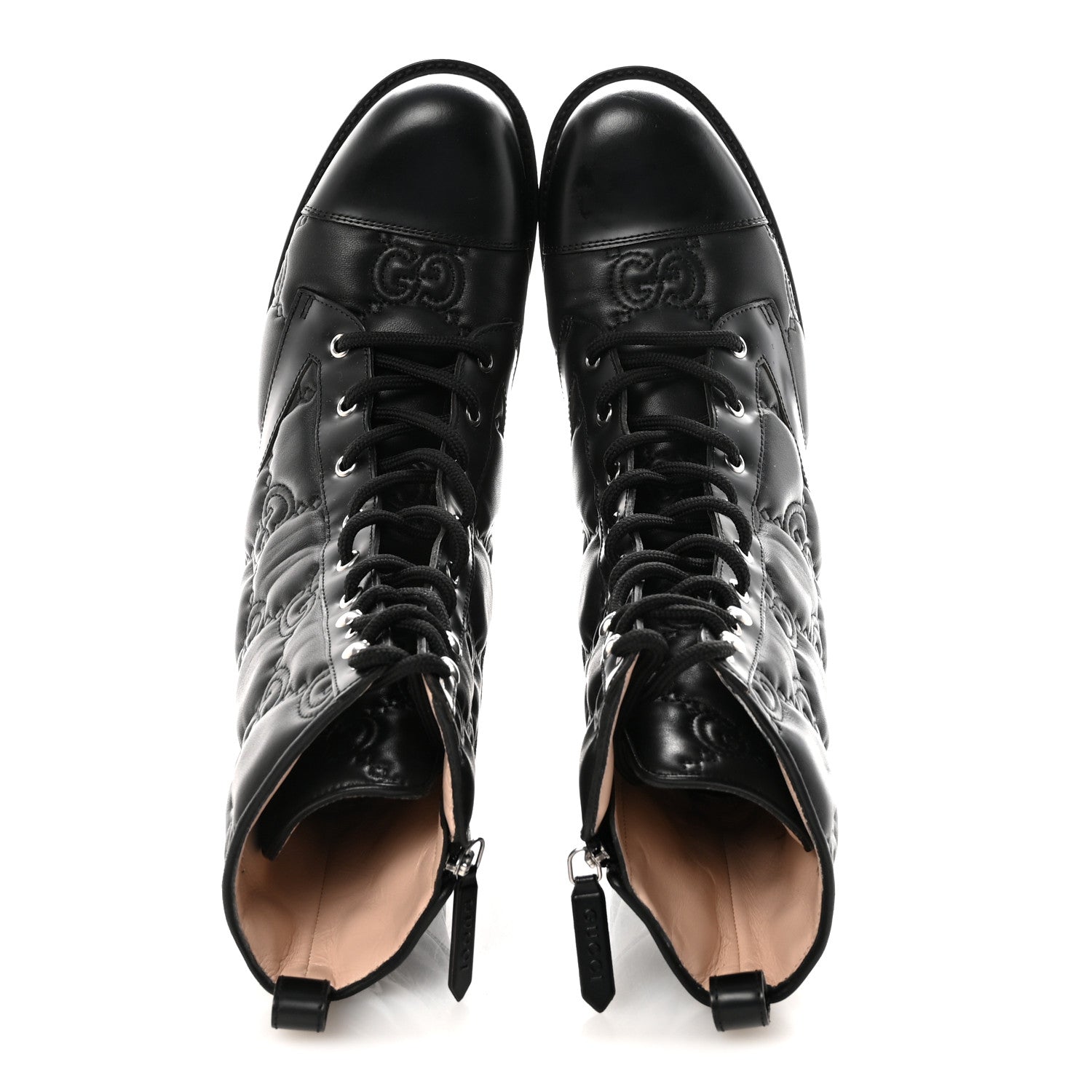 Gucci Cordovan Lux Nappa GG Matelasse Lace Up 60mm Combat Boots 40.5 Black 2 of 9