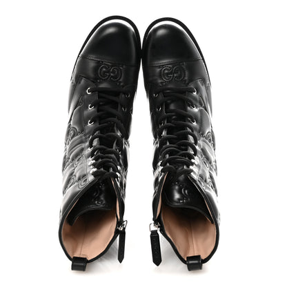 Gucci Cordovan Lux Nappa GG Matelasse Lace Up 60mm Combat Boots 40.5 Black 2 of 9