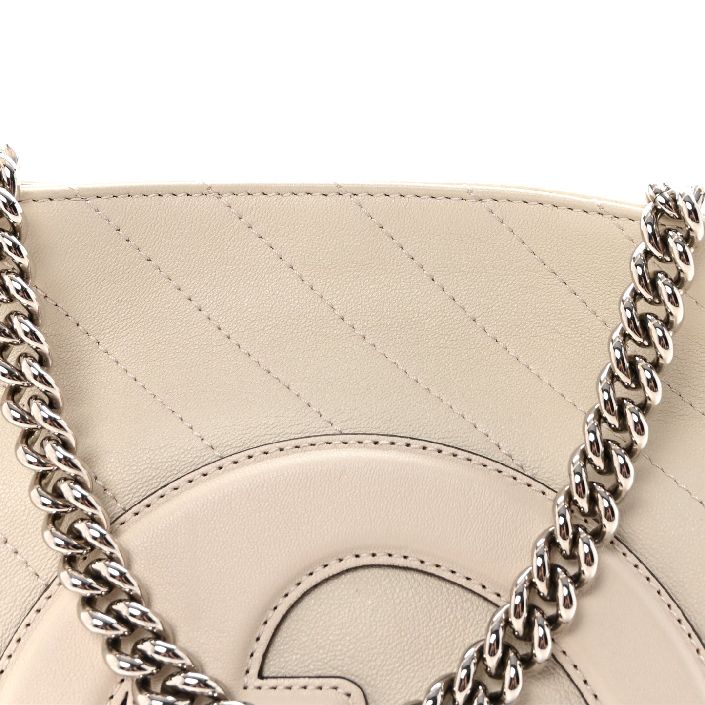Sakai Be Green Calfskin Diagonal Stitched Small Blondie Tote Mystic White