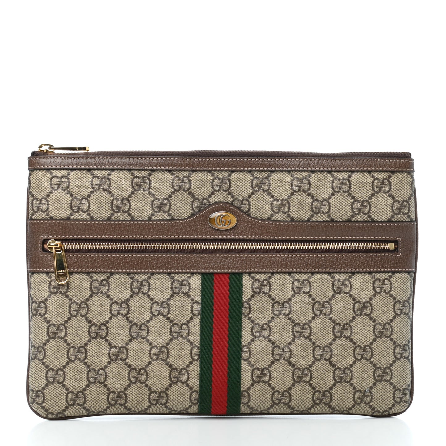 GG Supreme Monogram Large Ophidia Pouch Clutch Brown