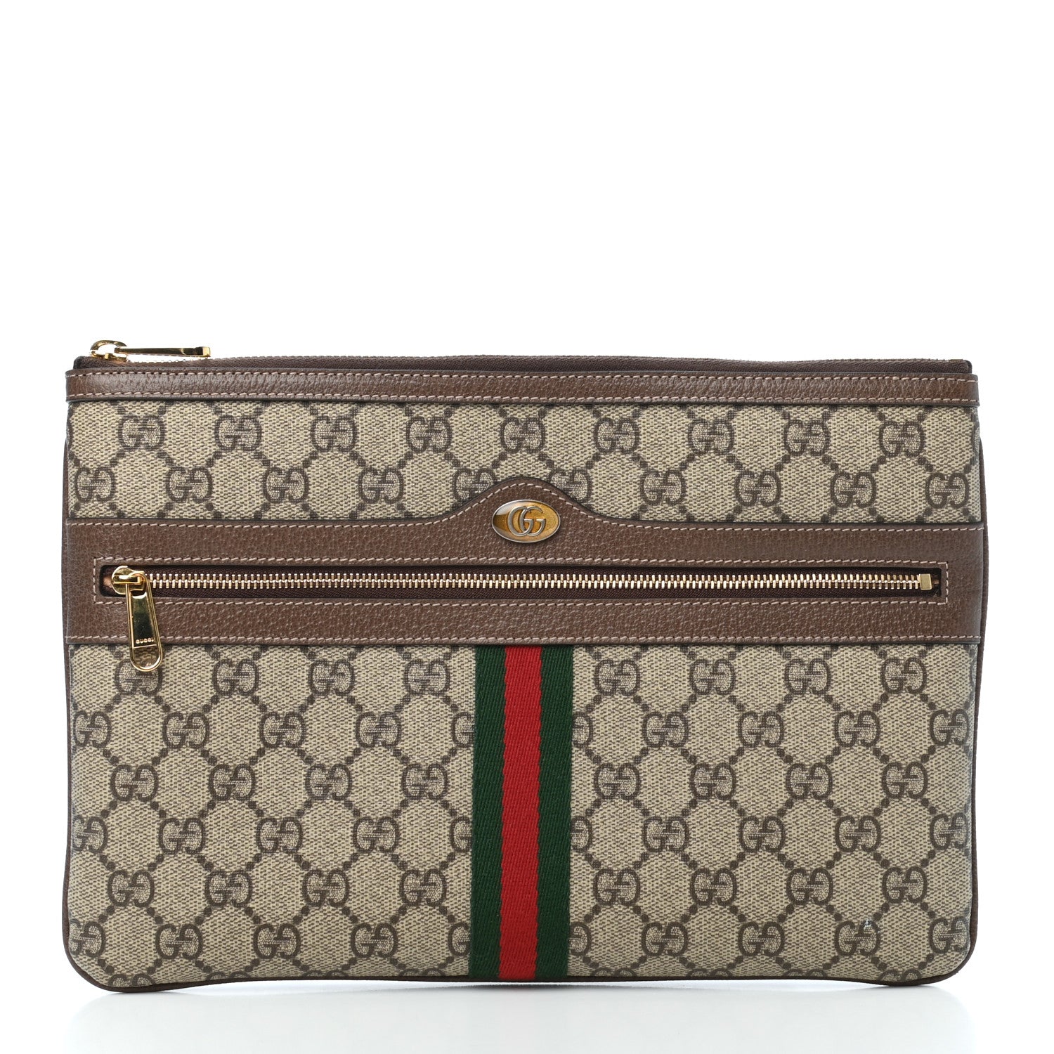 Gucci GG Supreme Monogram Large Ophidia Pouch Clutch Brown 1 of 8