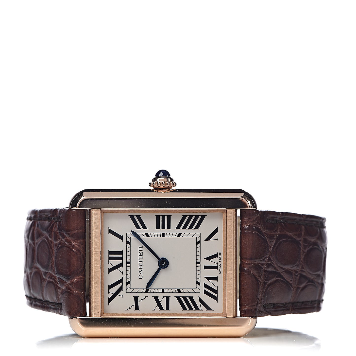 Stainless Steel 18K Pink Gold Alligator 24mm Tank Solo Quartz Watch Brown