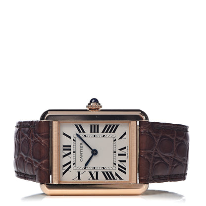 Cartier Stainless Steel 18K Pink Gold Alligator 24mm Tank Solo Quartz Watch Brown 3 of 9