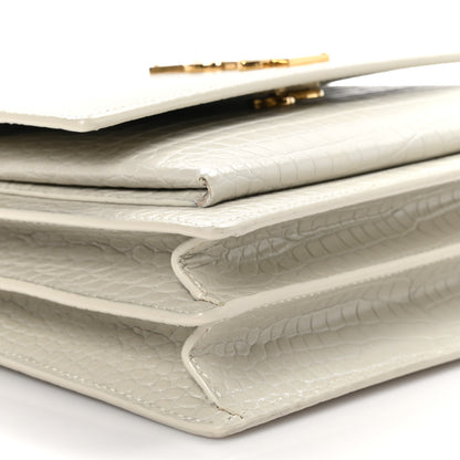 Saint Laurent Calfskin Crocodile Embossed Medium Monogram Sunset Blanc Vintage 10 of 11