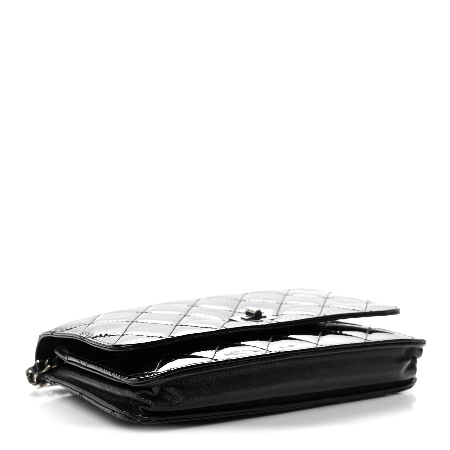 Chanel Distressed Patent Calfskin Quilted Reissue Wallet On Chain WOC Black 4 of 14