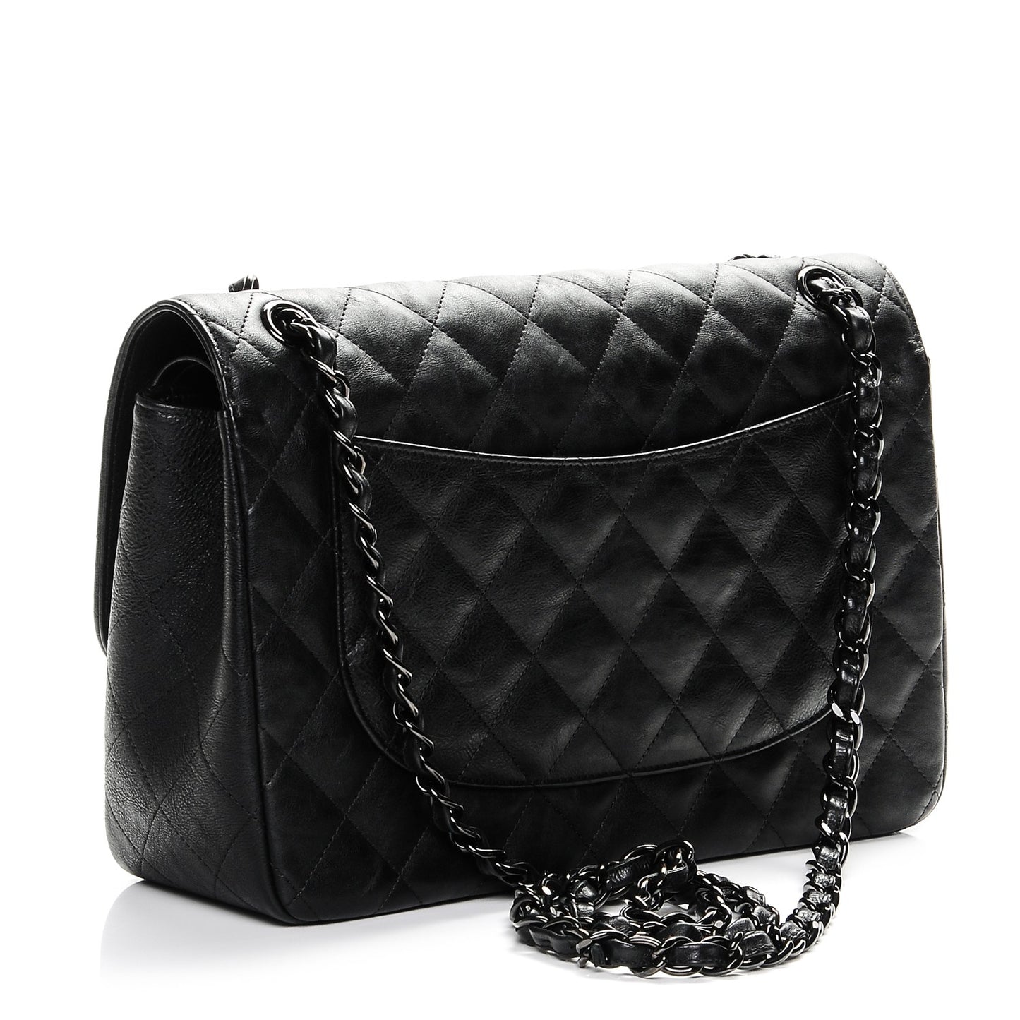 Crumpled Calfskin Quilted Jumbo Double Flap So Black