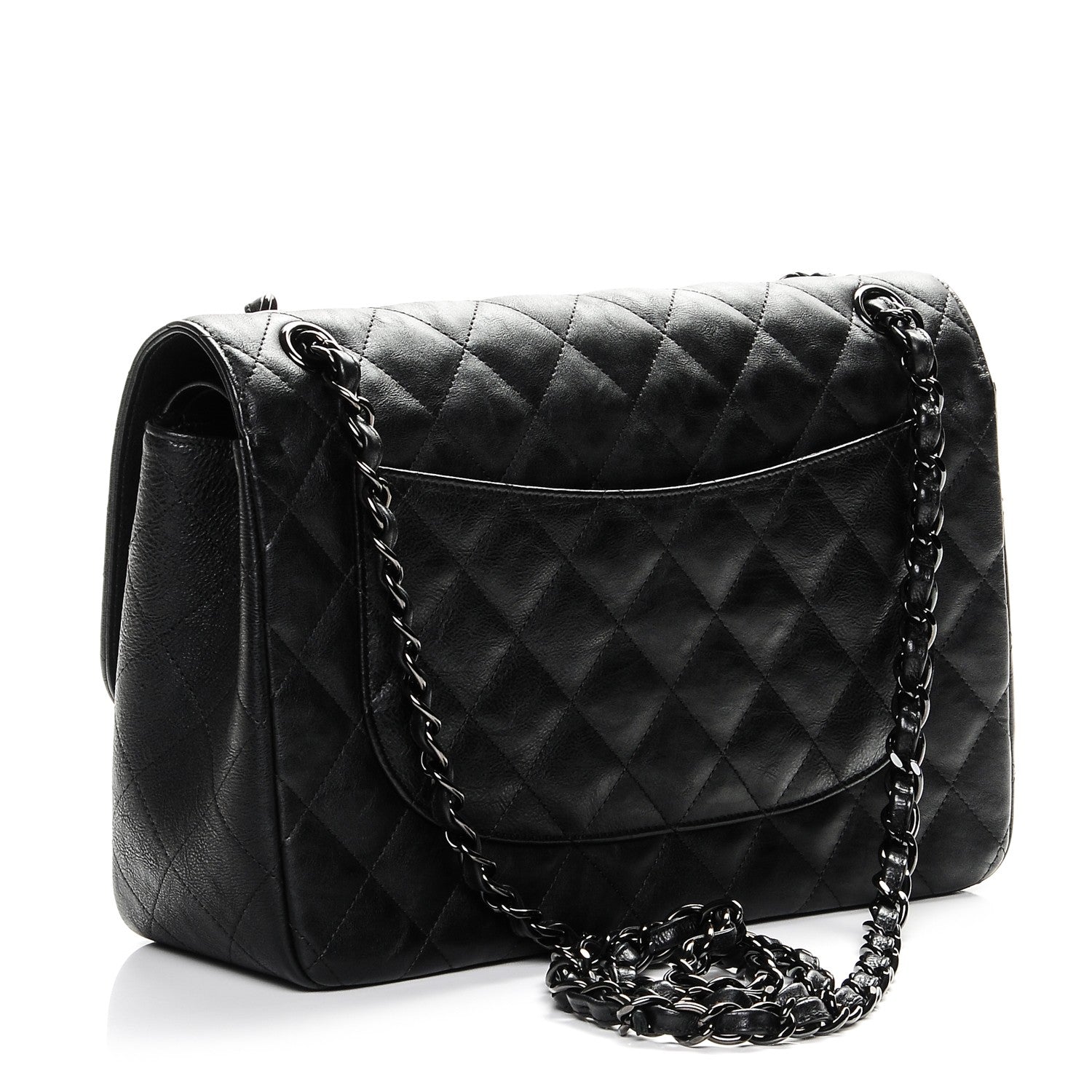 Chanel Crumpled Calfskin Quilted Jumbo Double Flap So Black 3 of 7