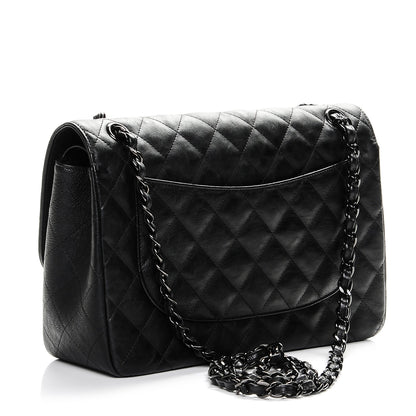 Chanel Crumpled Calfskin Quilted Jumbo Double Flap So Black 3 of 7