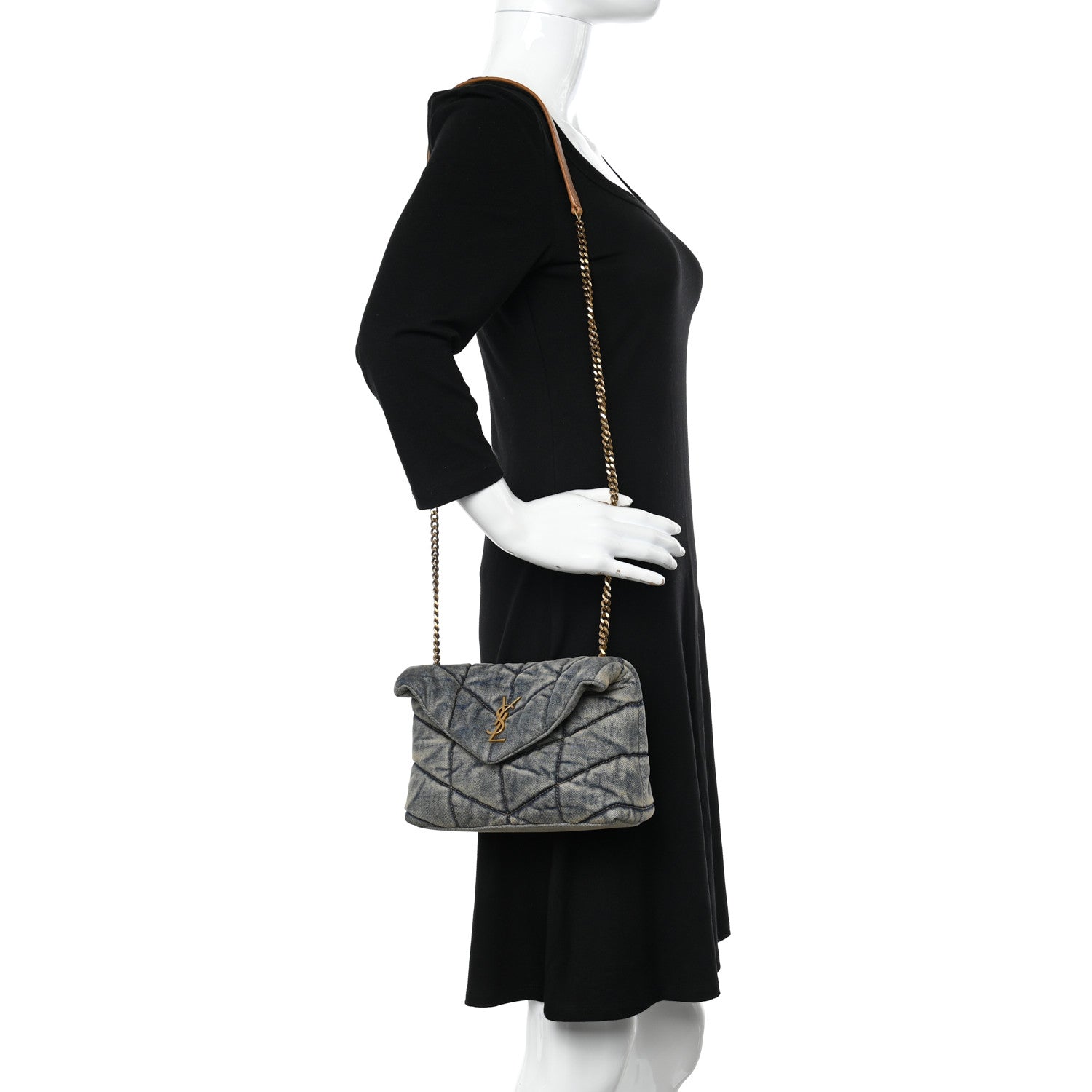 Saint Laurent Denim Quilted Toy Loulou Puffer Monogram Chain Satchel Blue Cinnamon 2 of 12