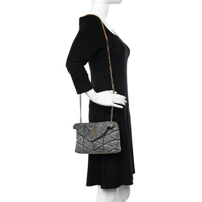 Saint Laurent Denim Quilted Toy Loulou Puffer Monogram Chain Satchel Blue Cinnamon 2 of 12