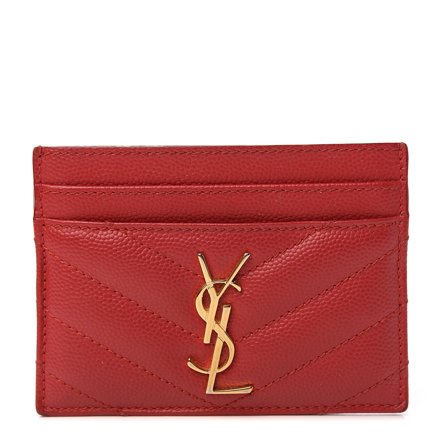 Grain De Poudre Matelasse Chevron Monogram Credit Card Case New Red