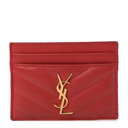 Saint Laurent Grain De Poudre Matelasse Chevron Monogram Credit Card Case New Red 1 of 9