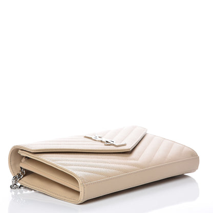 Saint Laurent Grain De Poudre Matelasse Chevron Monogram Chain Wallet Nude Powder 4 of 10
