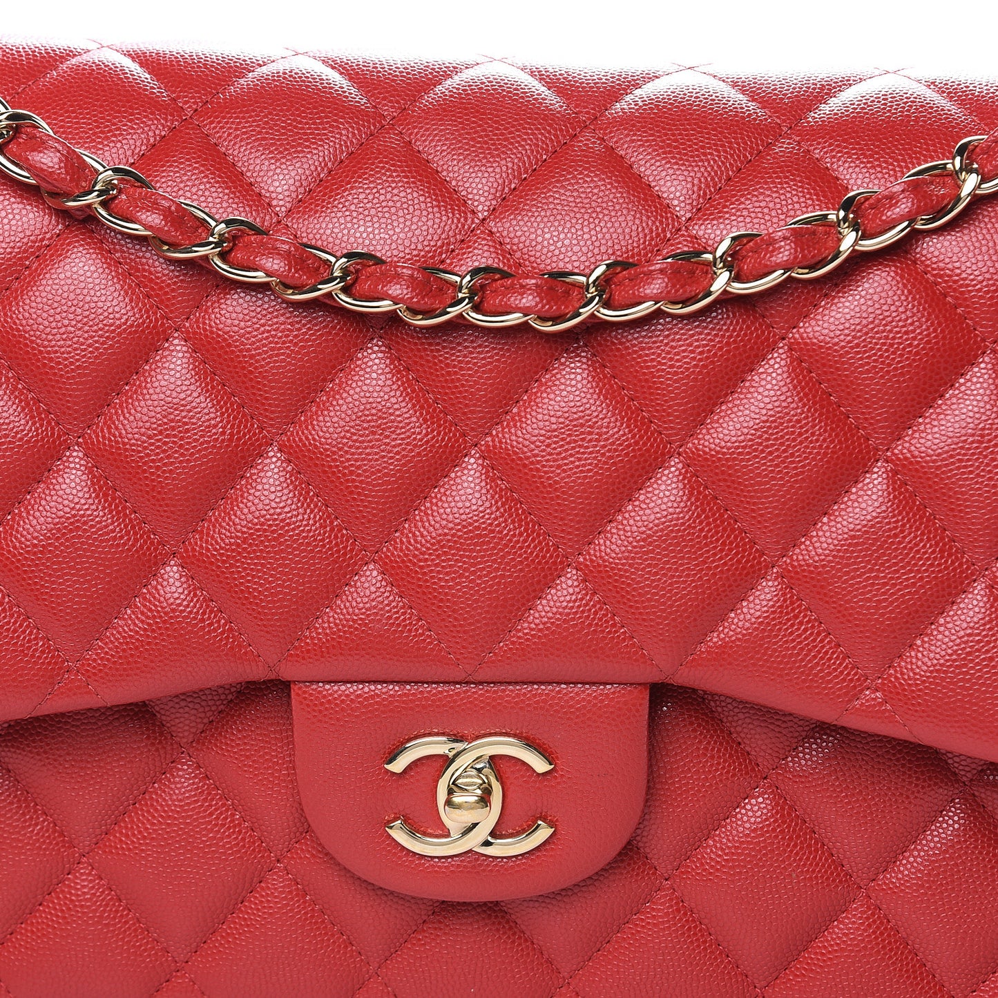 Caviar Quilted Jumbo Double Flap Red