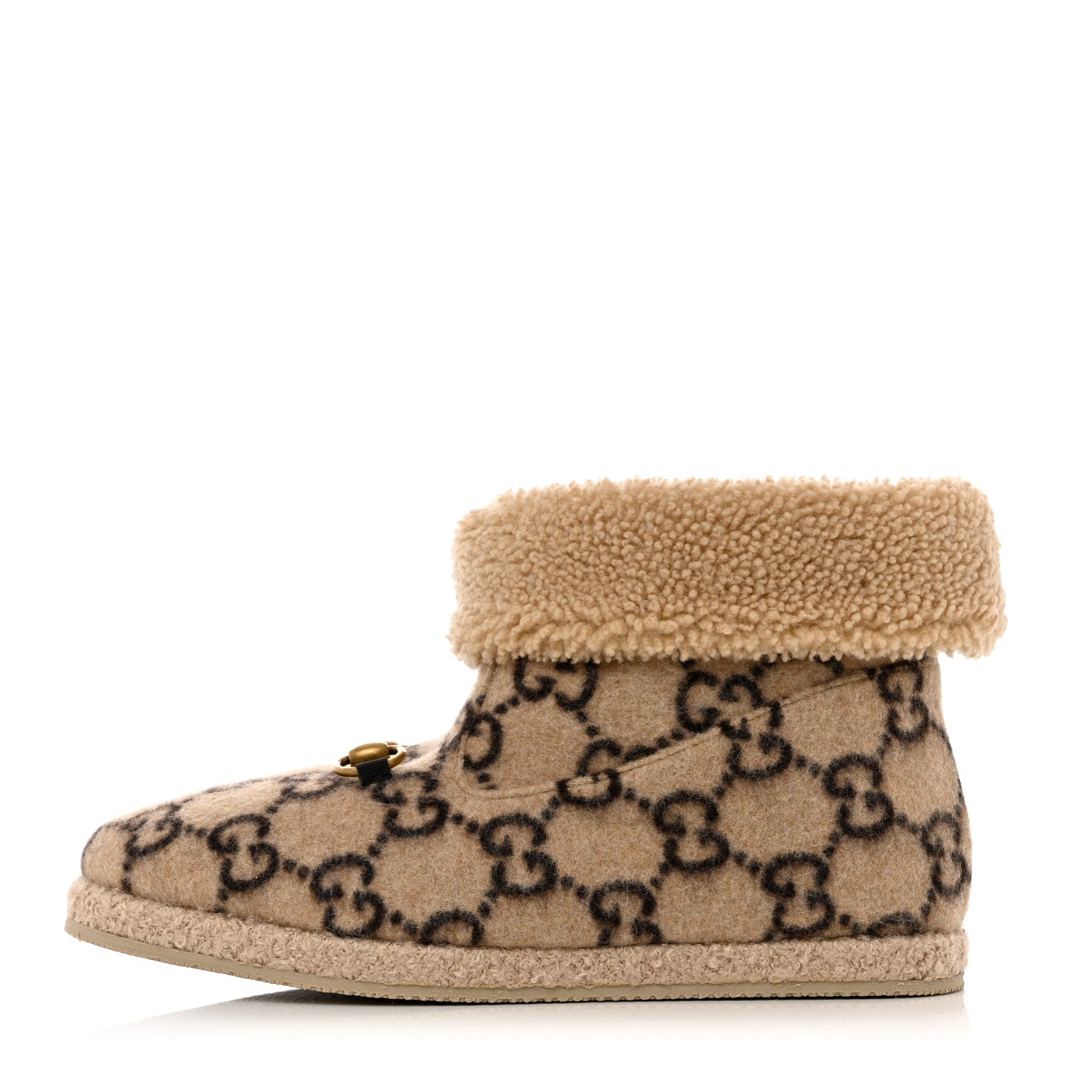 Gucci Covered Wool GG Monogram Womens Fria Horsebit Ankle Boots 41 Beige Ebony Butterscotch 1 of 8