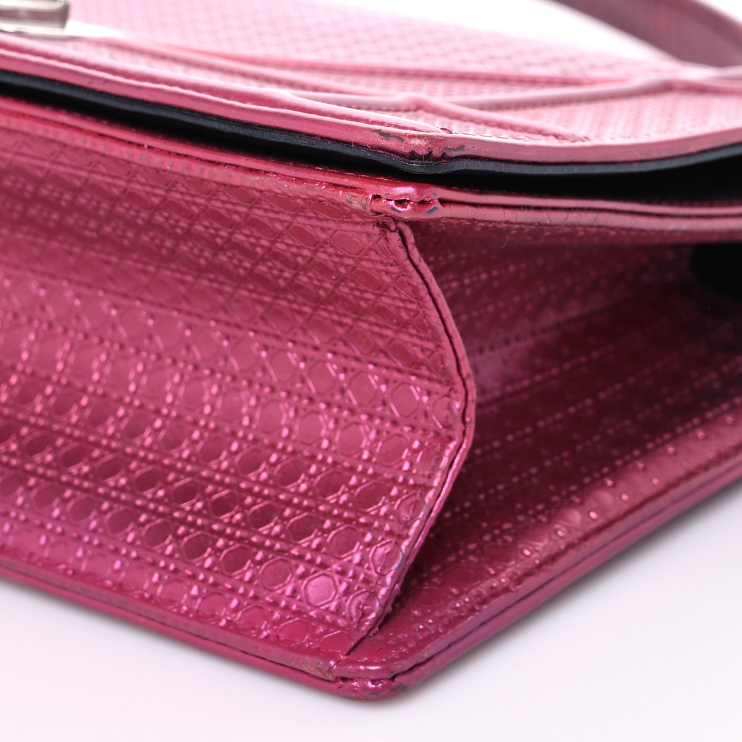 Metallic Patent Micro-Cannage Medium Diorama Flap Bag Pink