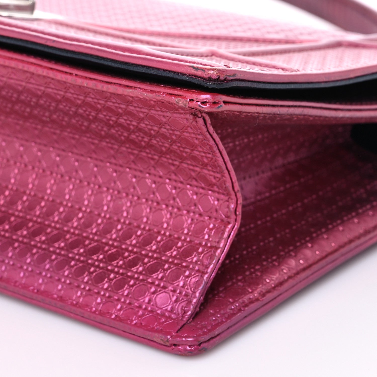 Christian Dior Metallic Patent Micro-Cannage Medium Diorama Flap Bag Pink 7 of 12