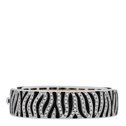 Roberto Coin 18K White Yellow Gold Diamond Enamel Animalier Zebra Bangle Bracelet 1 of 3