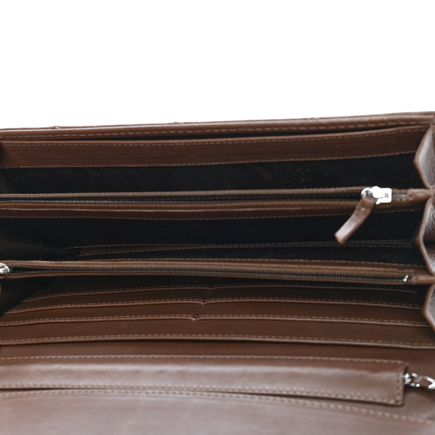 Lambskin Stitched Orient Express Wallet on Chain WOC Brown