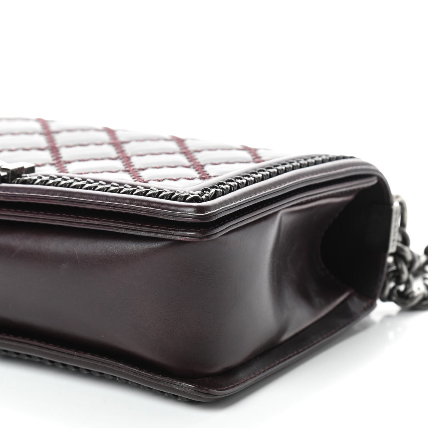 Goatskin Quilted New Medium Boy Handle Flap Burgundy