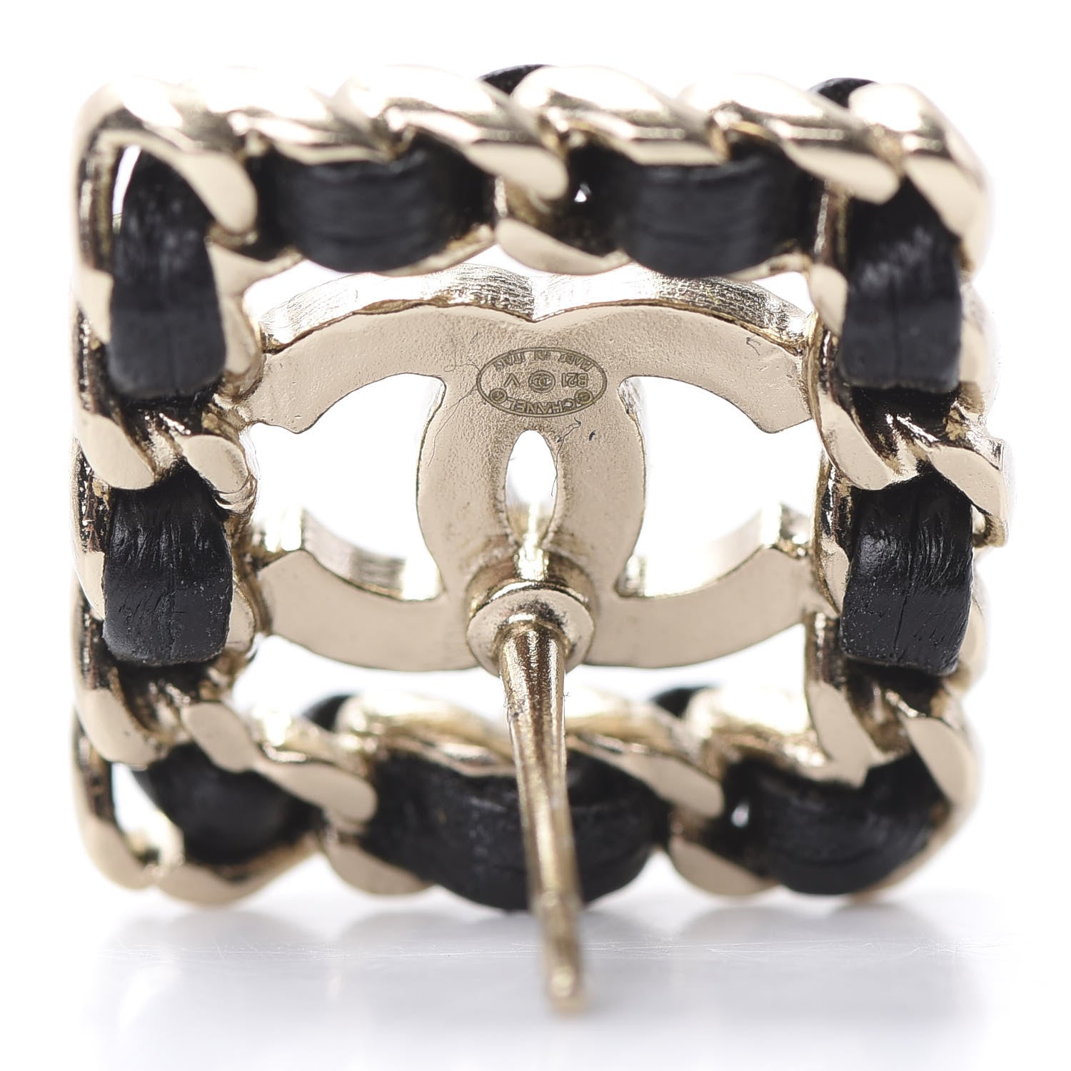 Chanel Crystal Lambskin Chain Sergeant Stud Earrings Black Gold 4 of 5