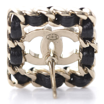 Chanel Crystal Lambskin Chain Sergeant Stud Earrings Black Gold 4 of 5