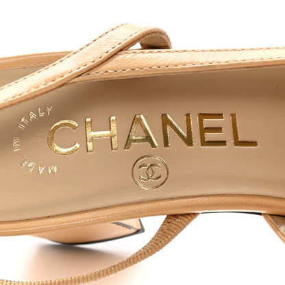 Chanel Goatskin Grosgrain Cap Toe CC Slingback Pumps 35.5 Beige Black 7 of 11