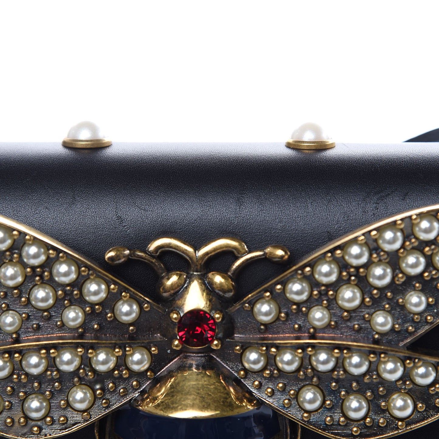 Nappa Pearl Studded Mini Queen Margaret Broadway Shoulder Bag Black
